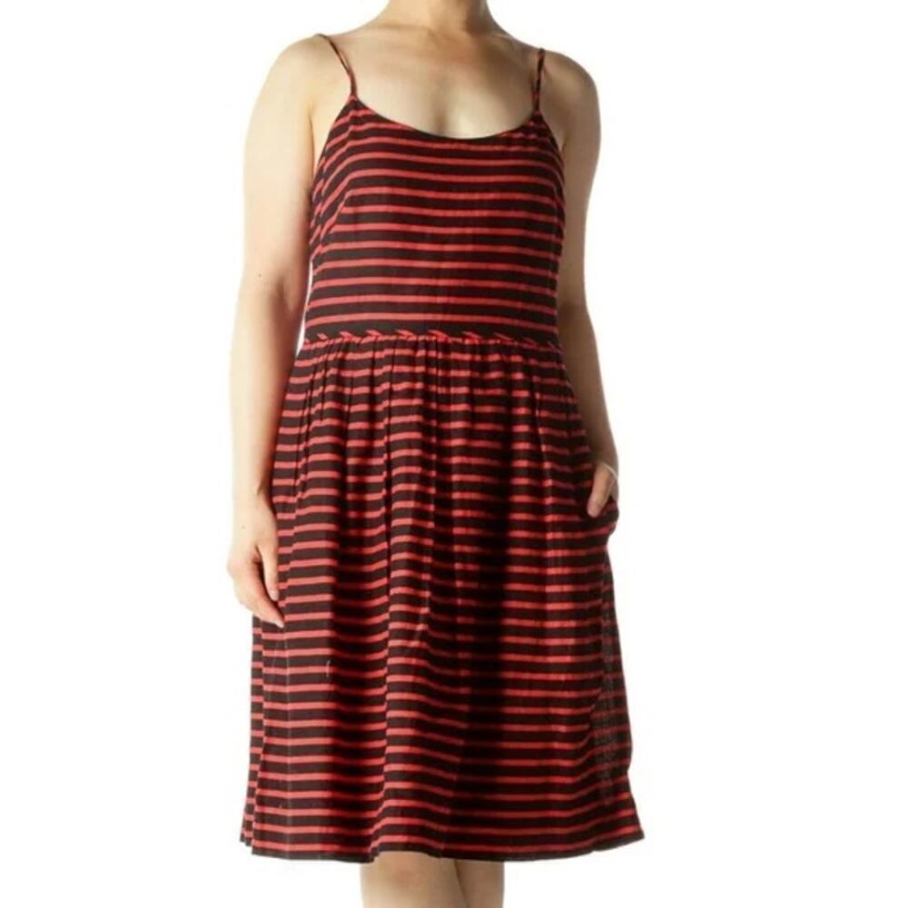 J.Crew Women's Navy Blue Red Striped Pattern linen blend Tank Dress Size 4